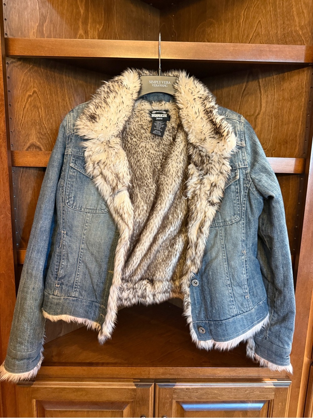 Squeeze Jeans Y2K Faux Fur Lined Denim Jacket Womens L